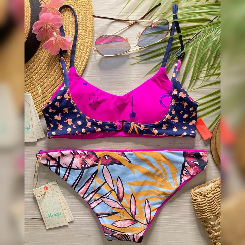 RARE Maaji • Reversible Tropical Floral Bralette Bikini Top | Thin Side Bottoms